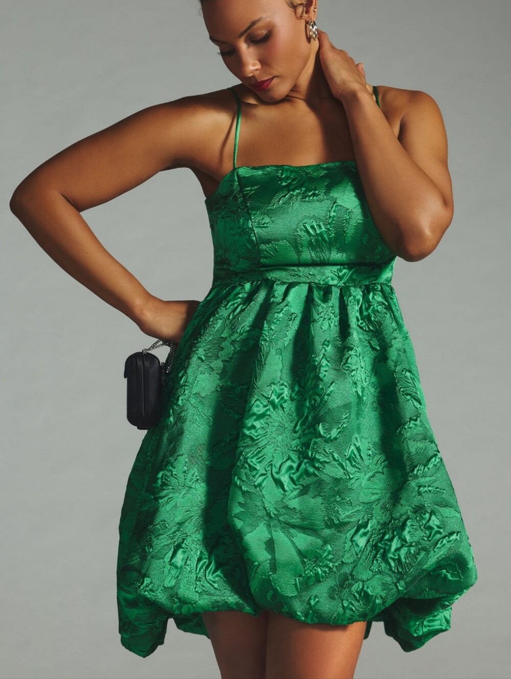 Anthropologie Emerald Green Floral Jacquard Bubble Dress - Size 12
